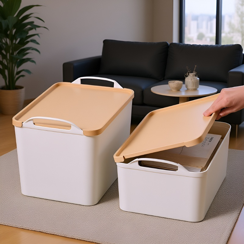 멀티 토트 수납함 솔리드 플라스틱 수납 정리함 덮개 달린 옷과 잡동사니 수납함