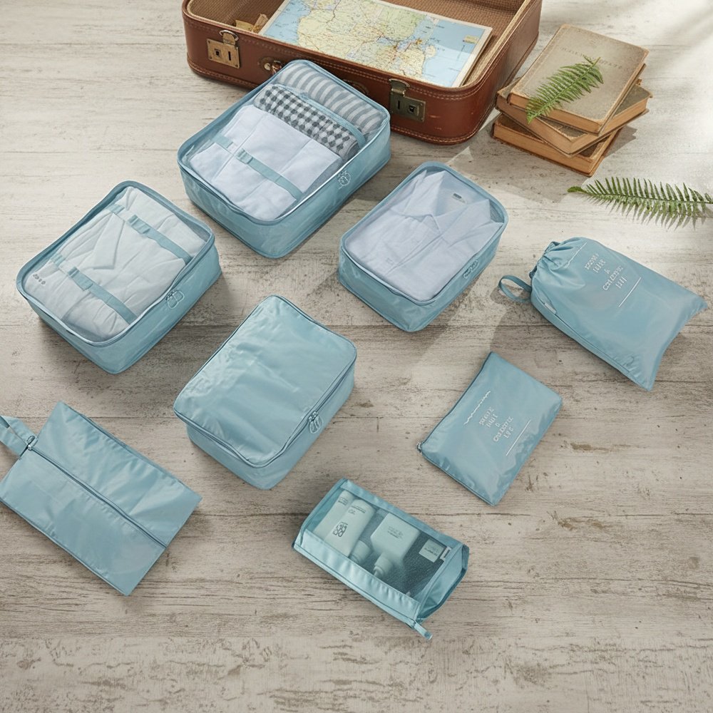 8pcs/set Packing Cubes For Suitcases, Travel Portable Clothes Storage Bags, Compression Storage Shoe
