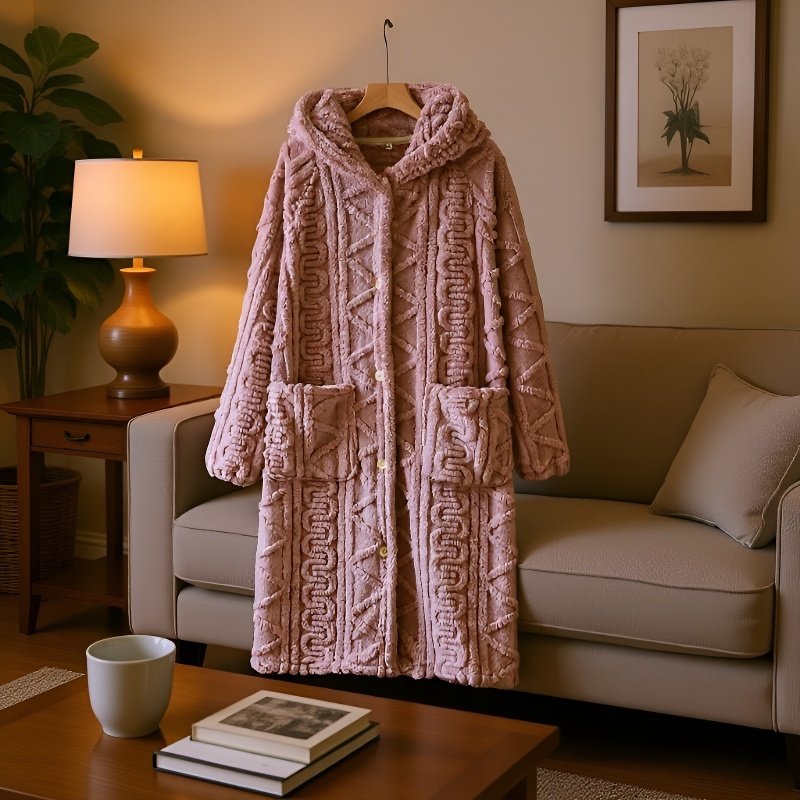 Comfortable flannel robe with hood for cold weather