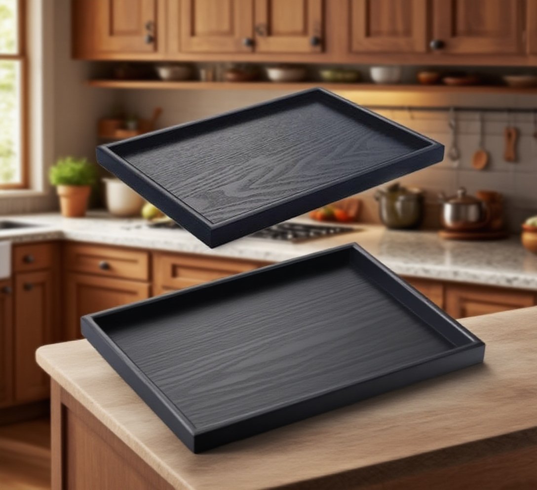 ブラック木製長方形トレイ全体画像