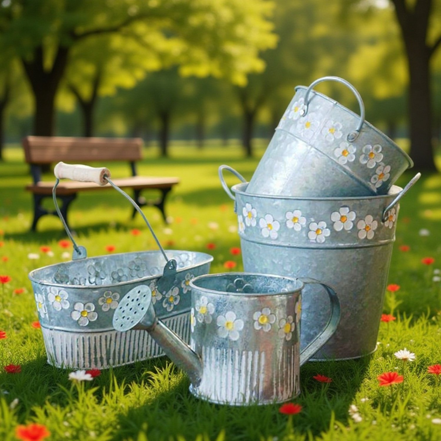 Vintage Garden Distressed Metal Flower Pot