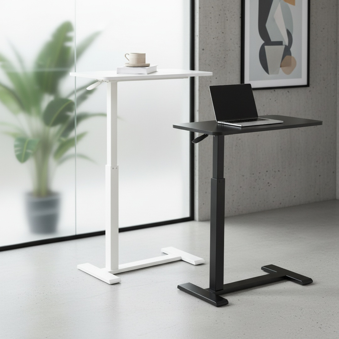 Mesa pequeña móvil con elevación neumática para uso en oficina y hogar