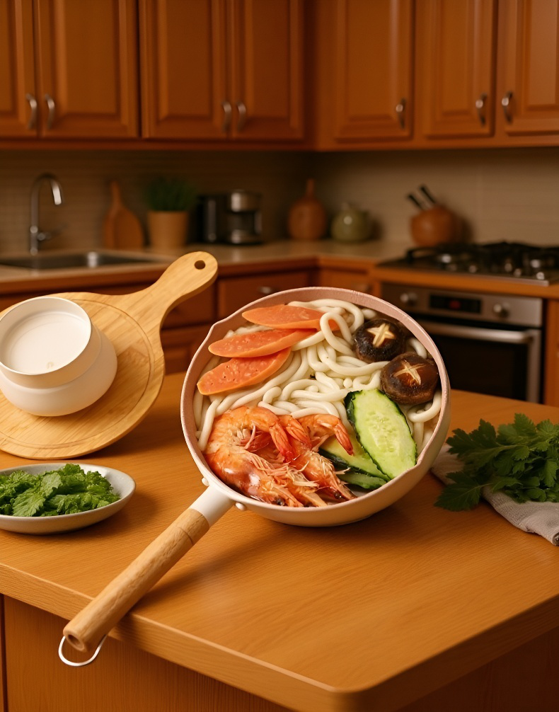 Detalle del asa resistente de la olla para sopa