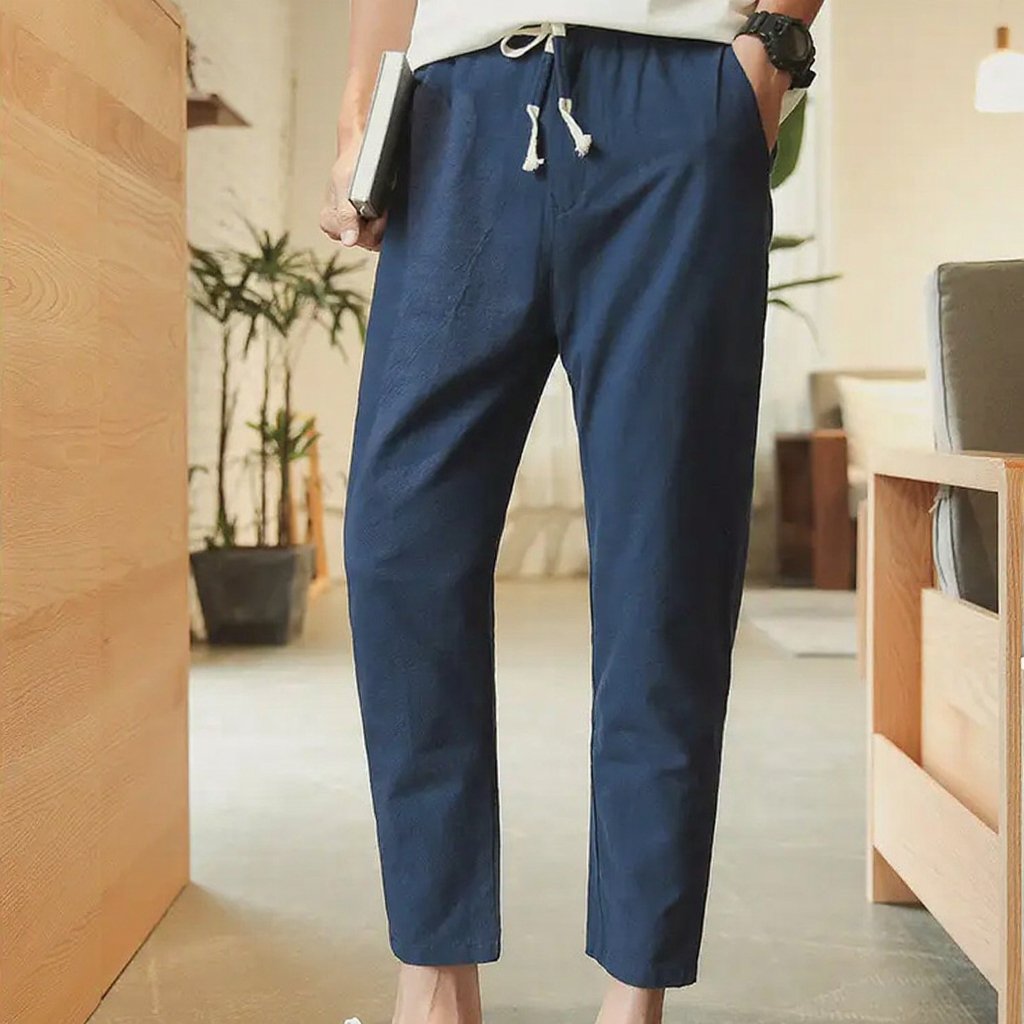 【メンズ9分丈イージーパンツ】 爽やかさと柔らかさを併せ持つ綿麻素材 色褪せにくい 抗菌性能