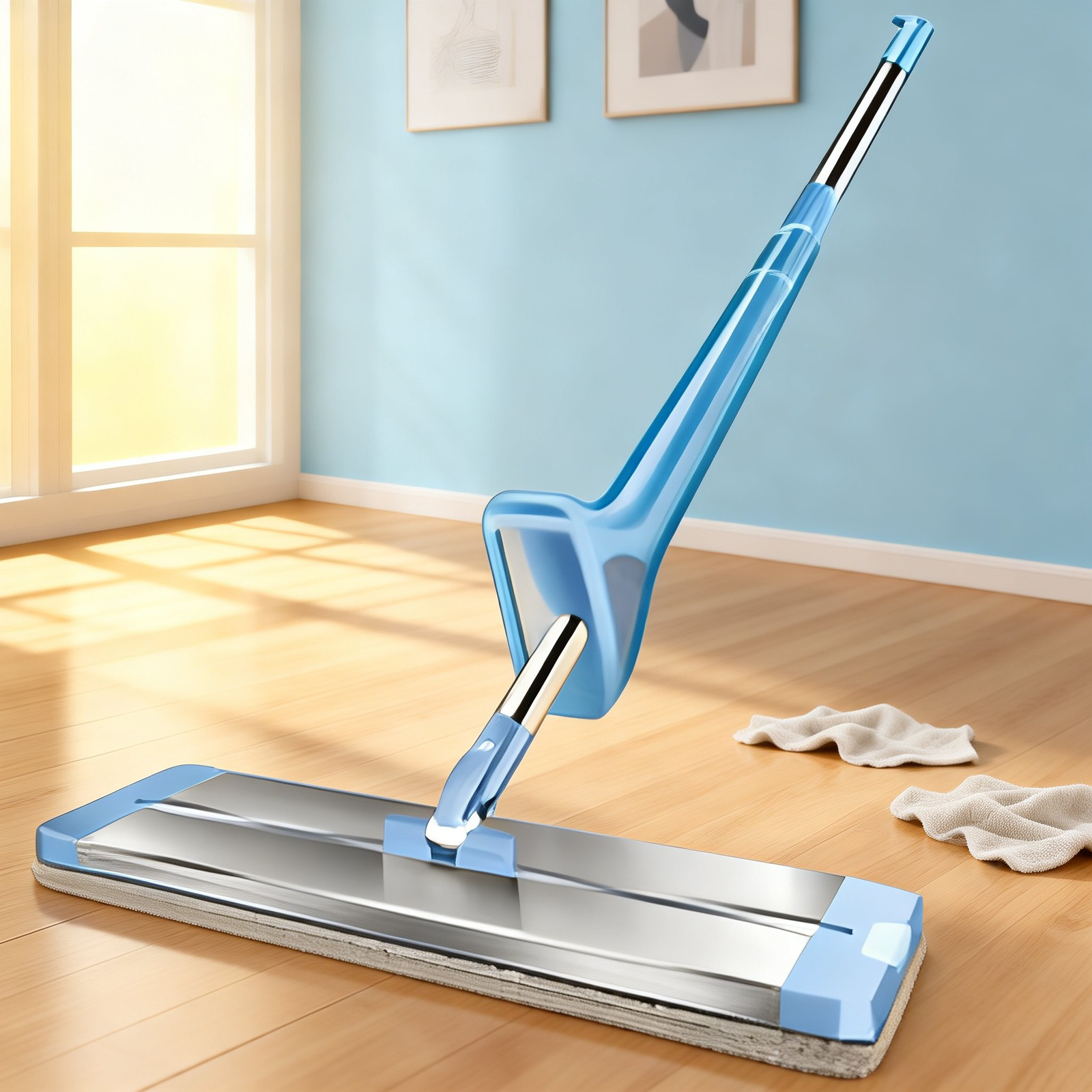 大型の平らなアルミ合金製モップ。使いやすく、ハンズフリーで、家庭の掃除に使え、吸収性があり、濡れても乾いても使えます。