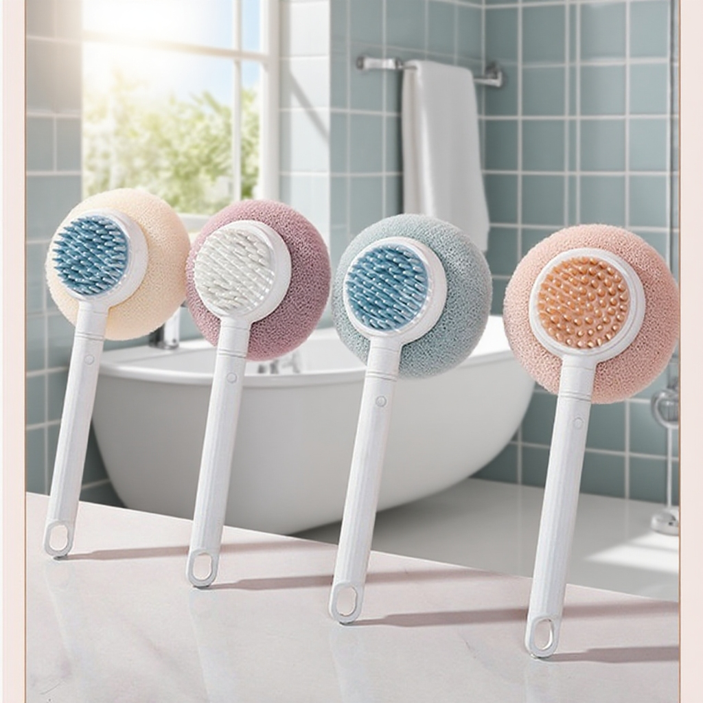 Měkký kartáč s dlouhou rukojetí na koupel, dvojí použití