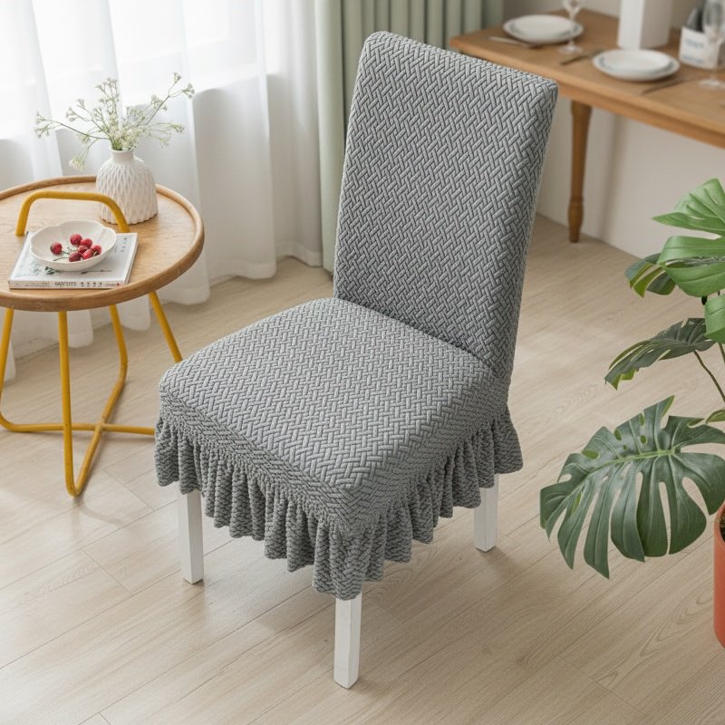 Jacquard fabric detail of dining chair slipcover