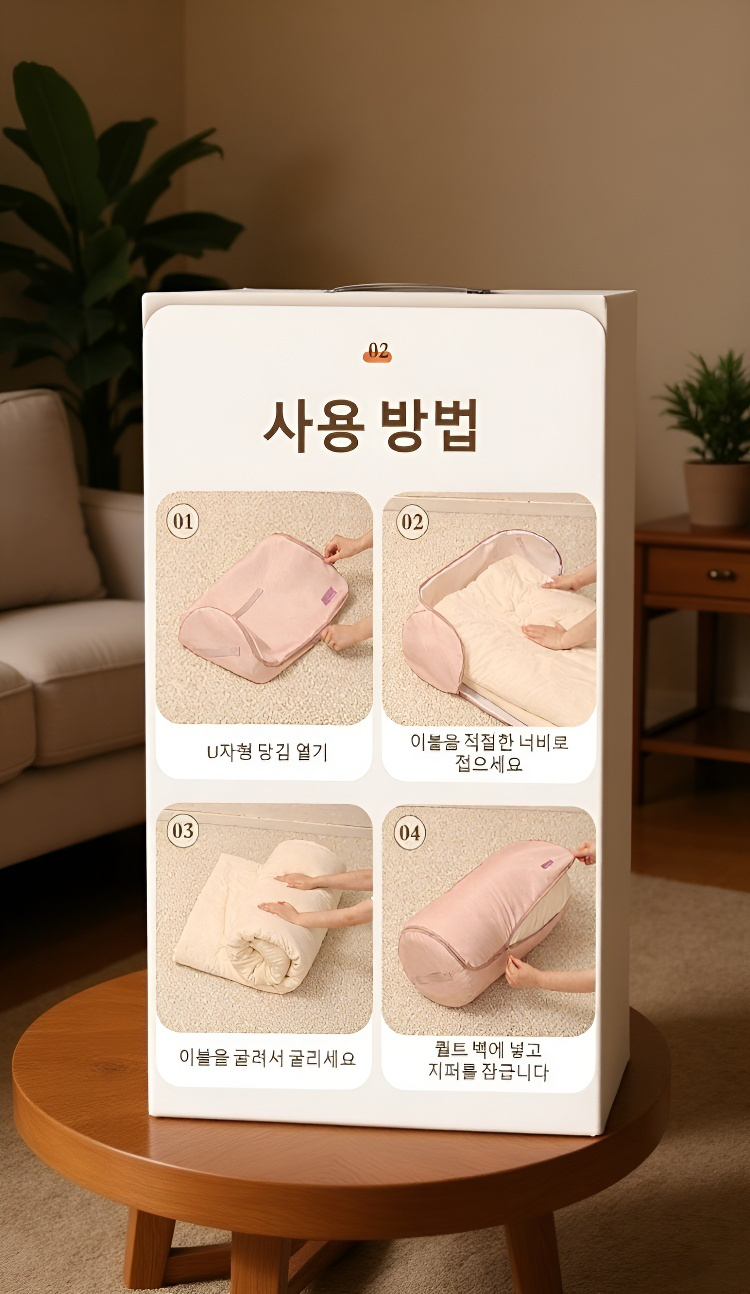 깔끔하게 정돈된 옷과 이불 수납 모습