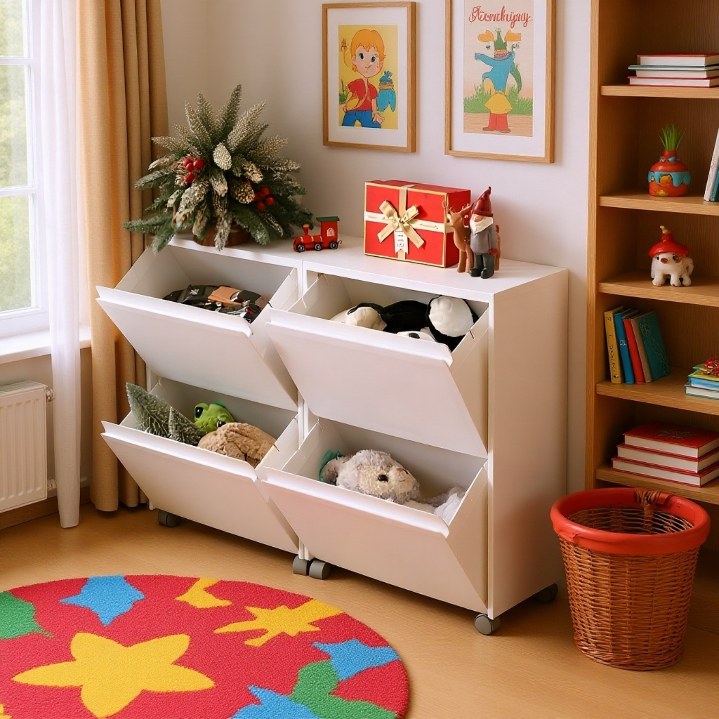 Mobile storage cabinet with wheels for living room