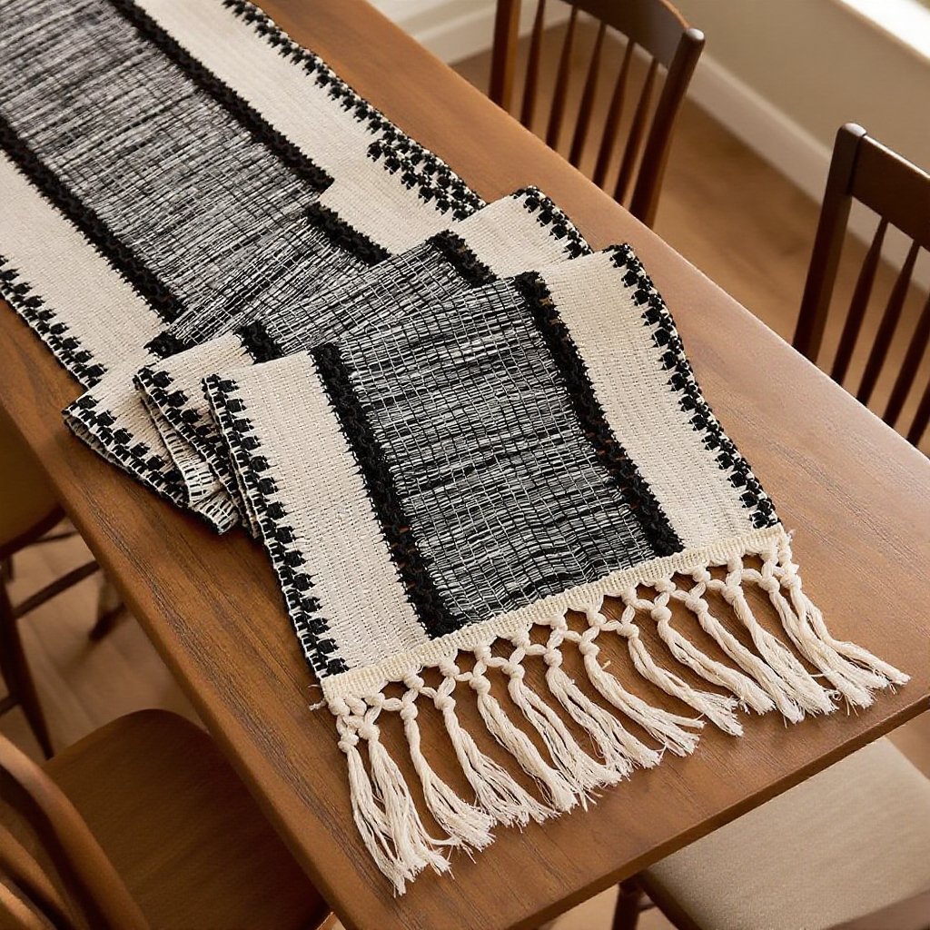 棉麻鏤空流蘇長條桌旗