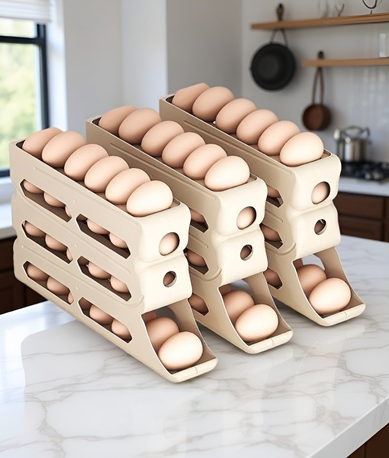 Automatic rolling egg box holding fresh eggs