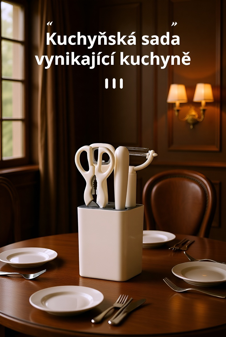 Sada pěti kuchyňských nástrojů na ovoce s úložným stojanem