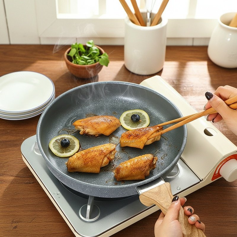 Beschichtete Bratpfanne mit ergonomischem Griff