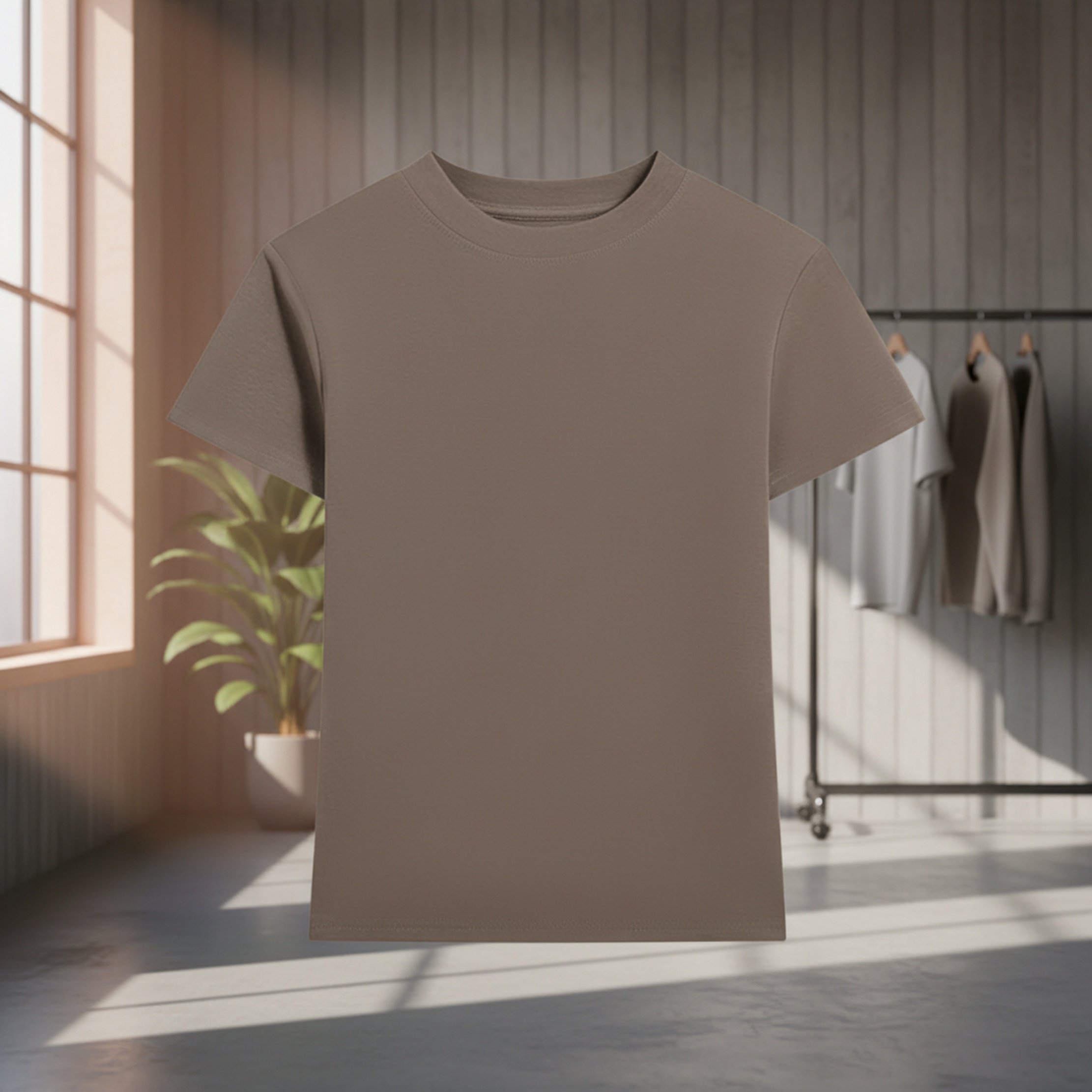 220GSM 여성용 캐주얼 솔리드 컬러 코튼 스판 혼방 슬림핏 라운드넥 티셔츠