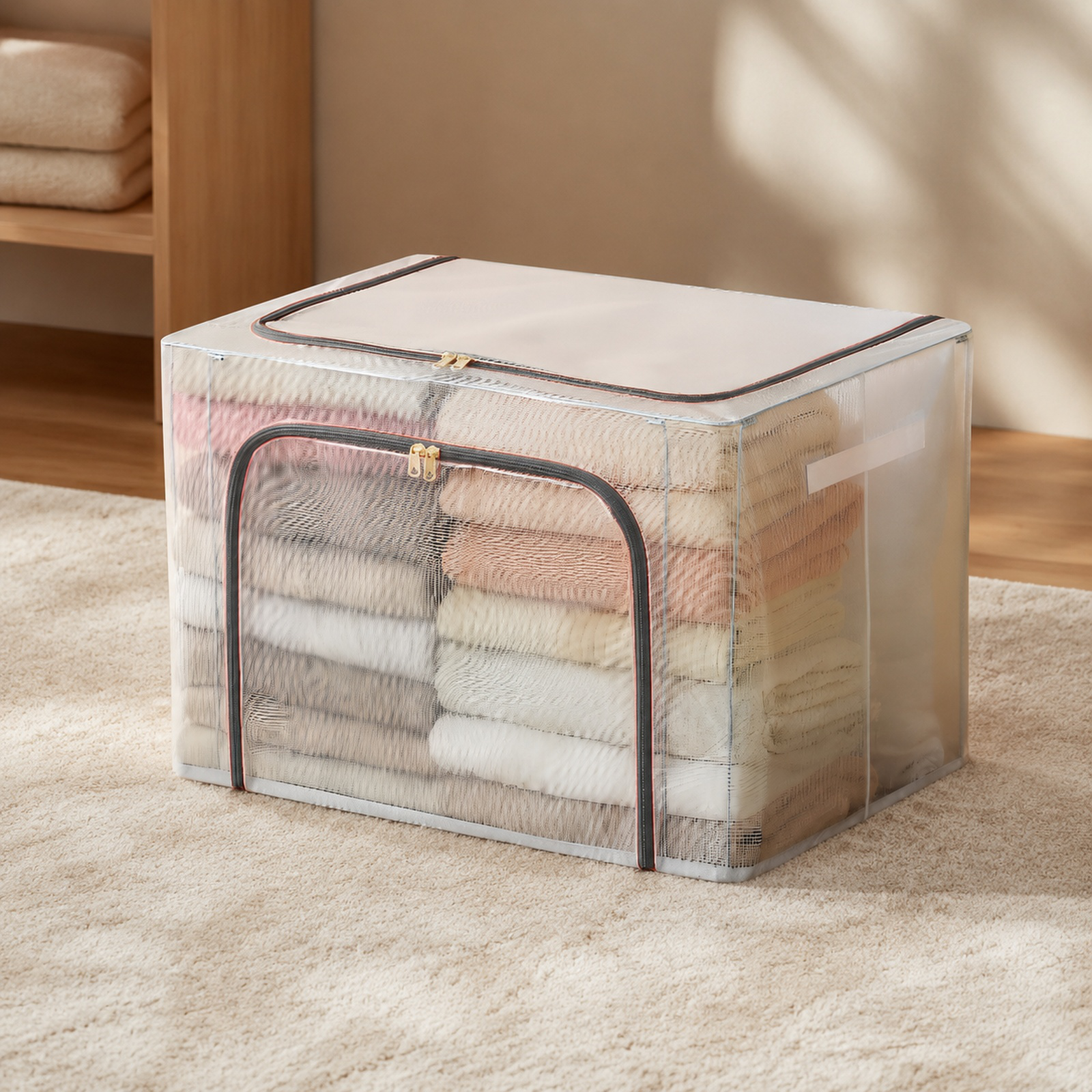 Extra Thick Transparent Storage Box for Clothes, Foldable Flip-Top, Large Capacity