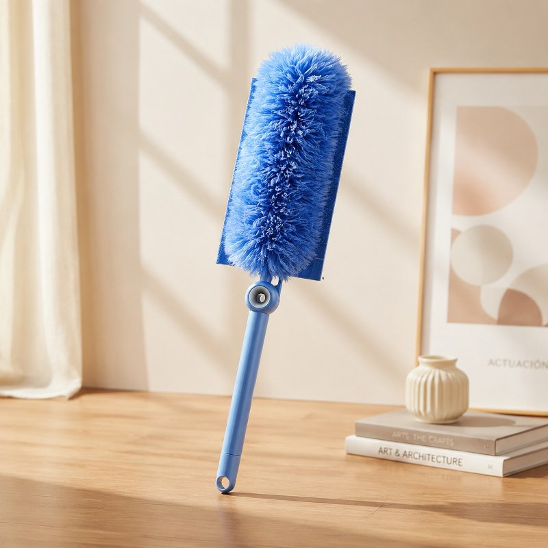 Electrostatic Cleaning Duster efficiently attracting dust on a wooden table