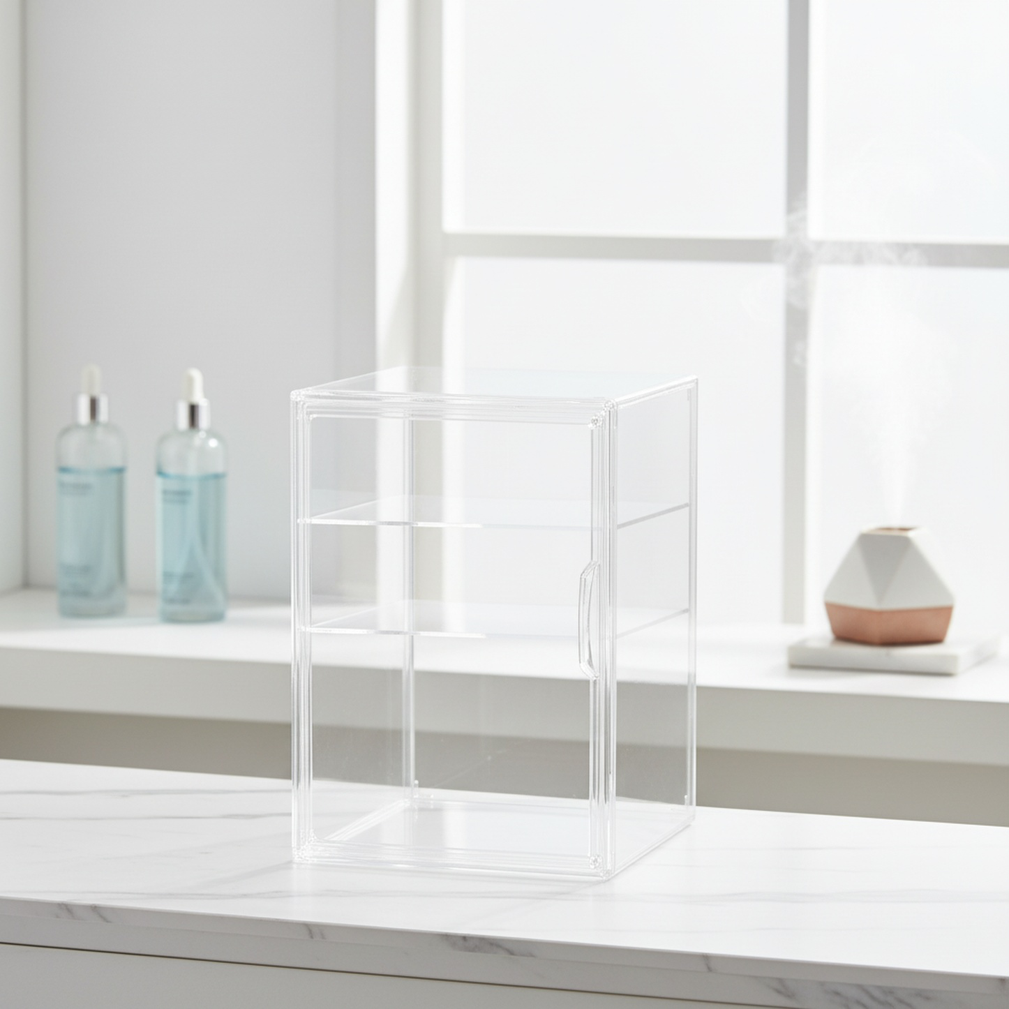 Boîte d'exposition en acrylique pour figurines, boîte transparente avec plaque centrale 2 pièces