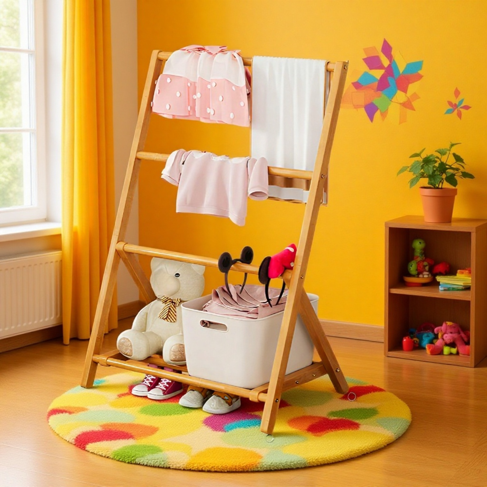 便利な折りたたみ式竹製衣帽架