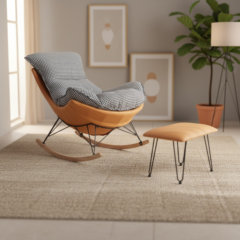 Eleganter nordischer Einzelschaukelstuhl, Freizeitsofa, Mittagsschlafstuhl für Balkon