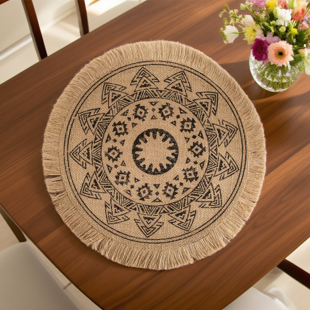 심플한 수제 짜임 원형 면 마 쿠션