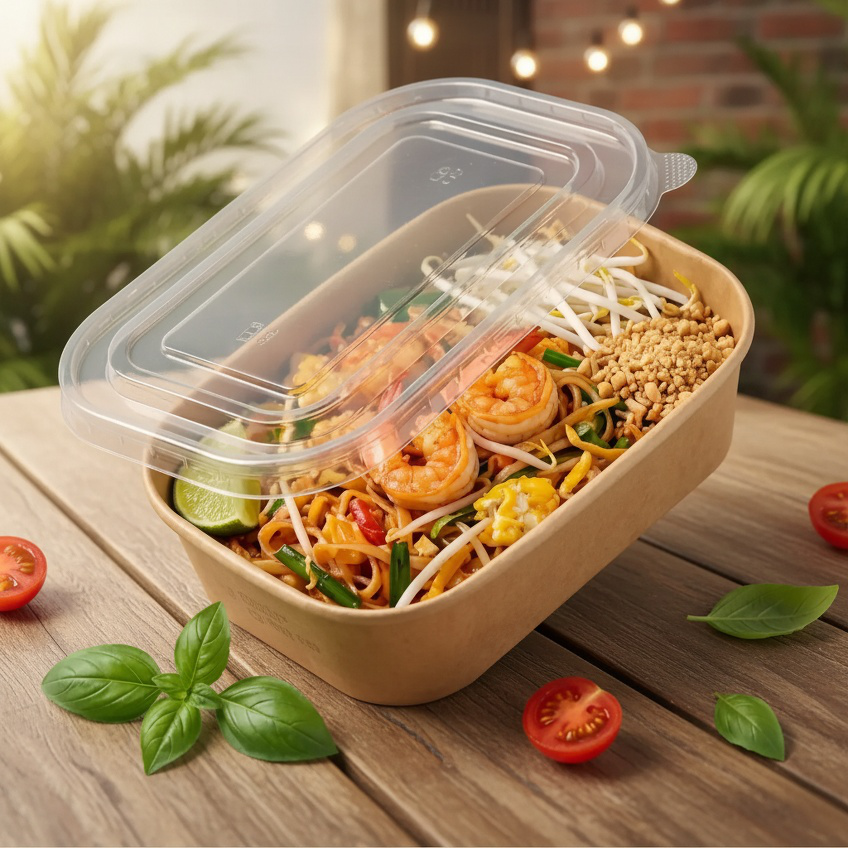 Kraft Paper Rectangular Lunch Box for Takeout and Fast Food