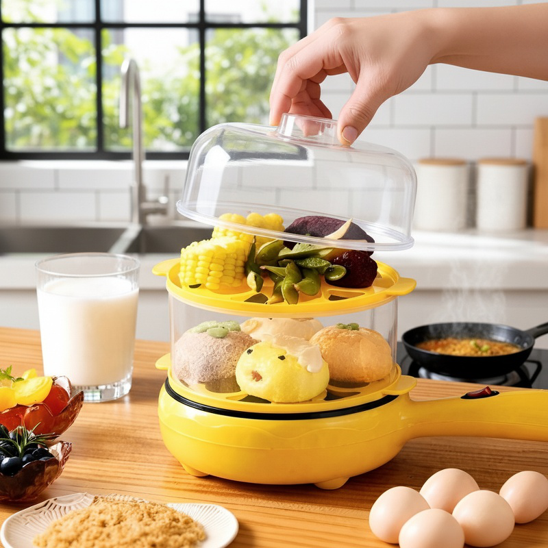 Mini olla eléctrica para el hogar, antiadherente para hervir y freír huevos
