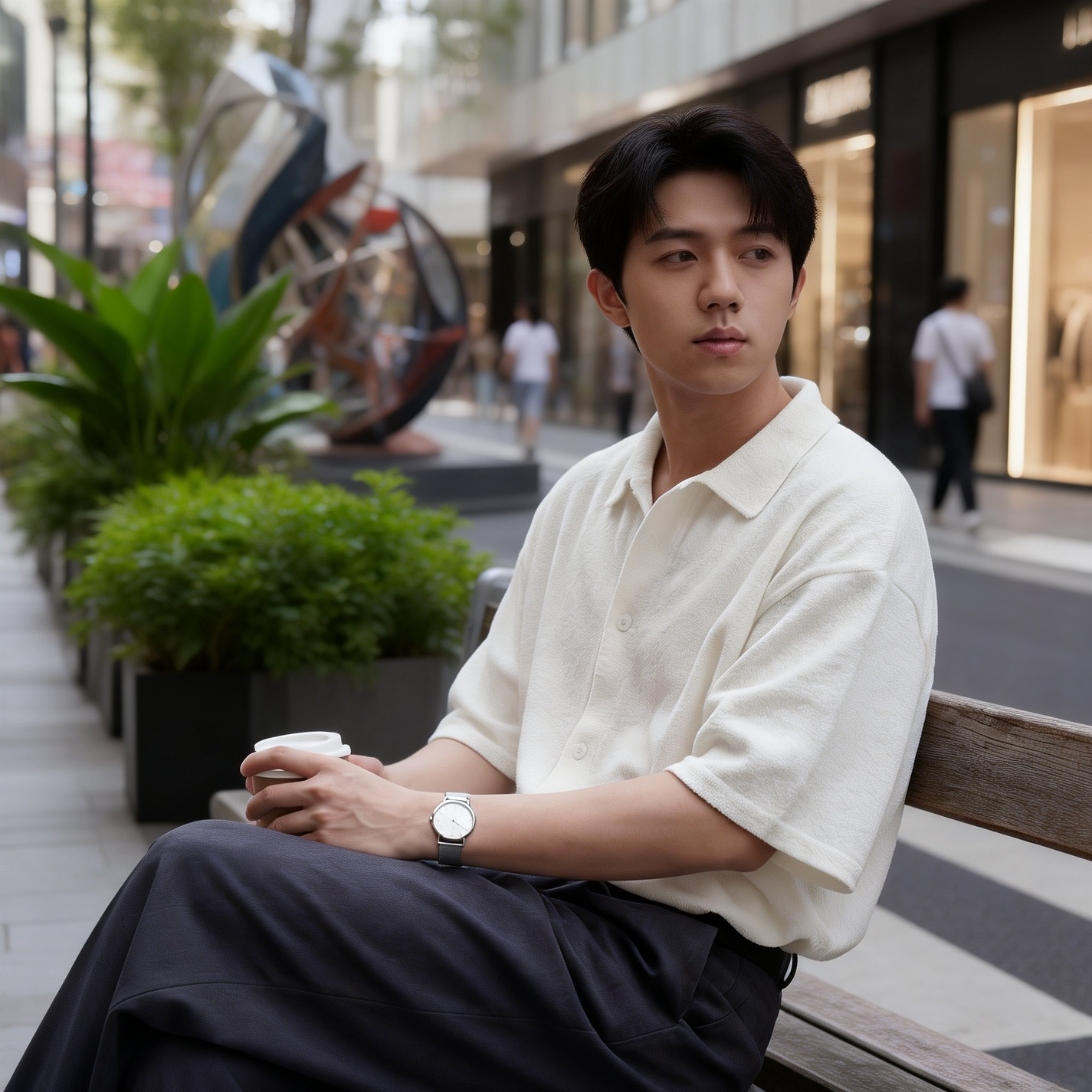 メンズゆったり無地パイルオープンカラー半袖シャツ 春夏バカンス風