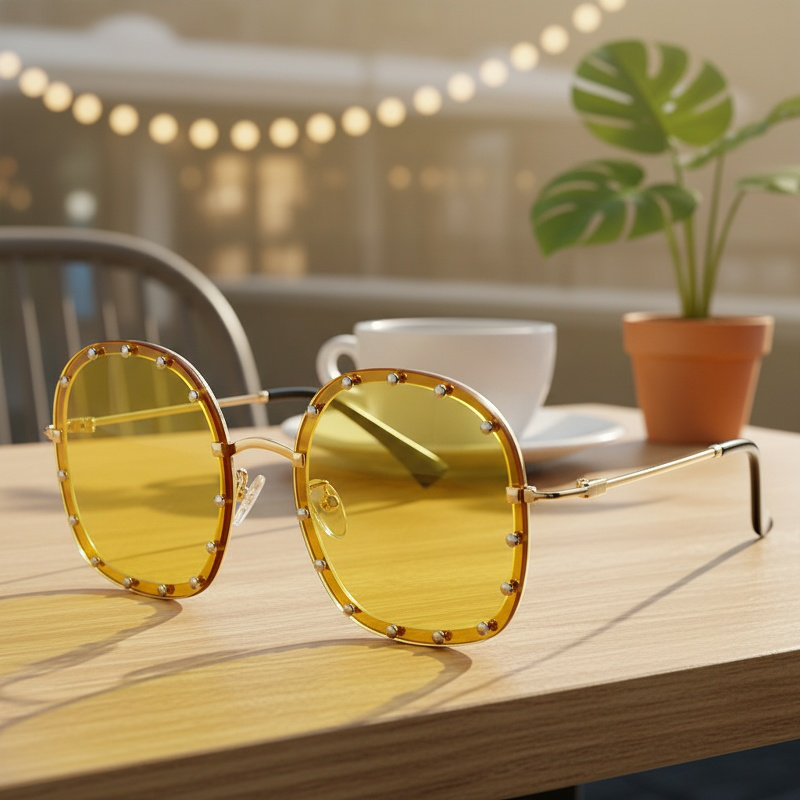 Accessoire de mode unisexe : lunettes de soleil rondes à rivets
