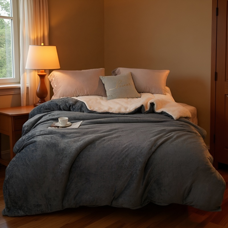 Doppelte, extra warme Decke aus Fleece – Flanell-Bettbezug, einzeln, für kalte Nächte