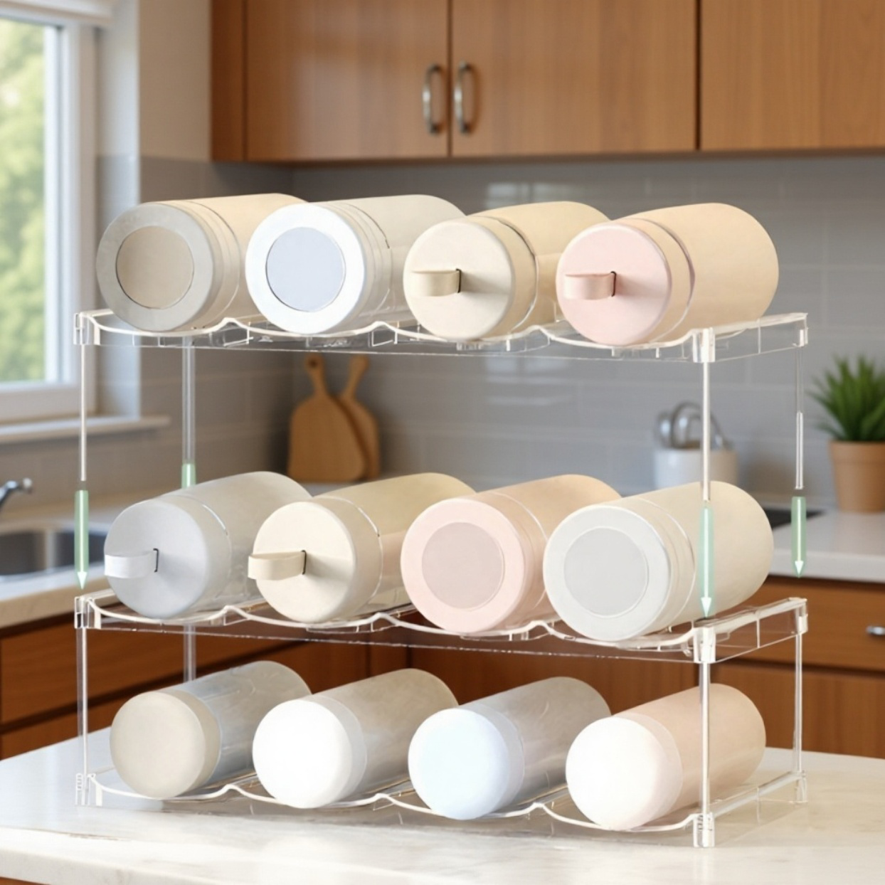 魔法瓶カップラック透明家庭用ウォーターカップ収納ラックリビングルームデスクトップ多層スタッキングカップ収納ラック