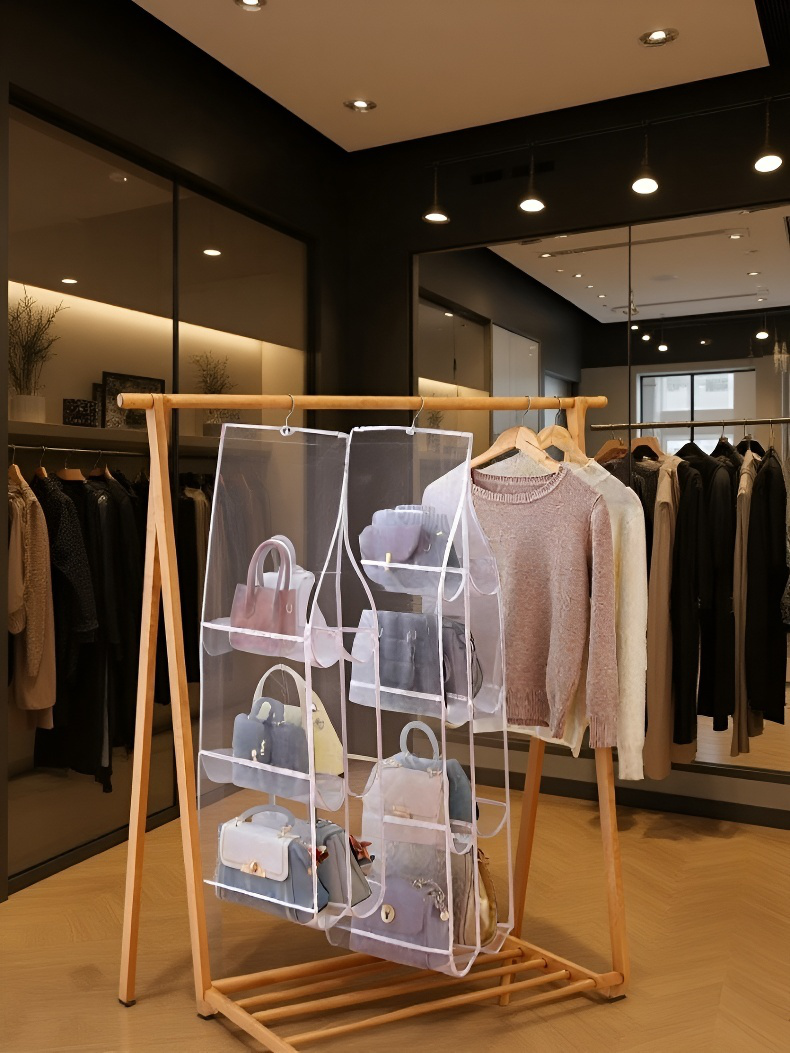 가정용 더스트백 멀티 패브릭 수납 걸이백 양면 투명 걸이 선반 가방 수납 패브릭 더스트백