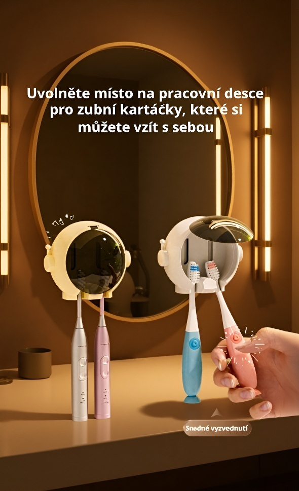 Nástěnný držák na zubní kartáčky astronaut v koupelně