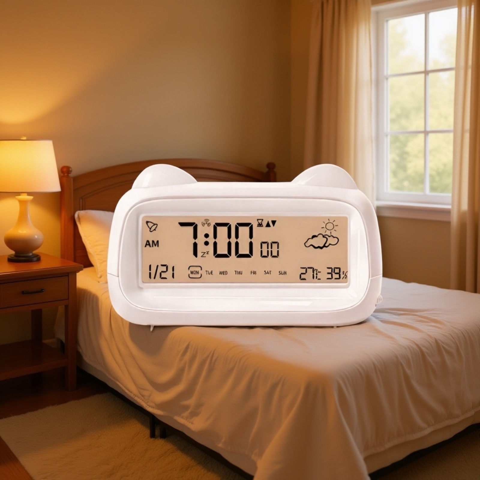 かわいい猫デザイン 子供用電子時計 スマートデジタル表示・卓上・夜光・充電式