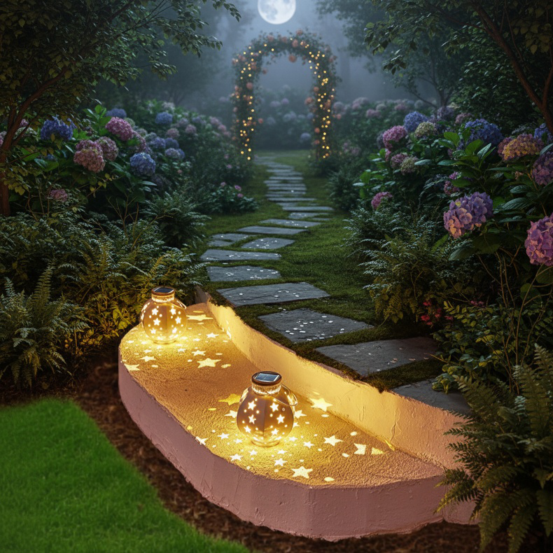 LED芝生ライト鉄五芒星ライト自動点灯
