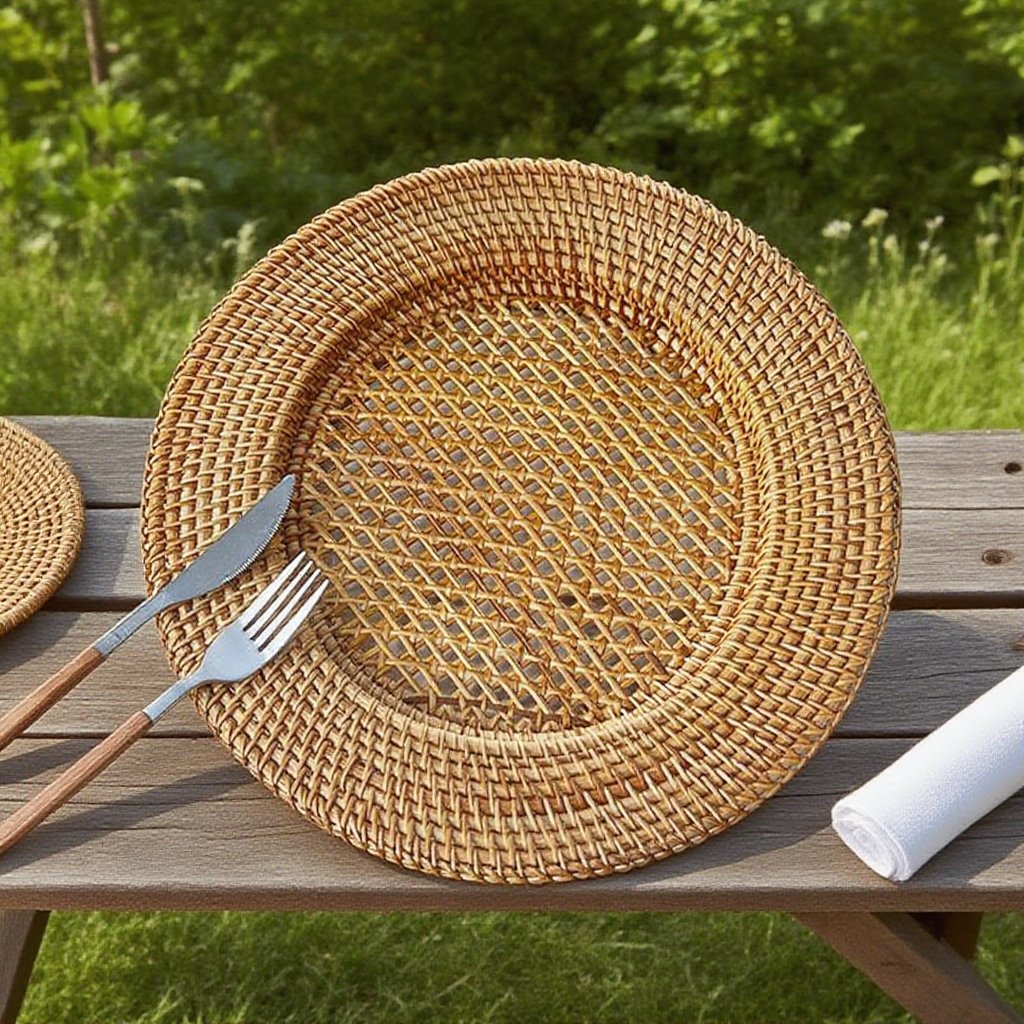 手工編織圓形防燙隔熱藤編餐墊