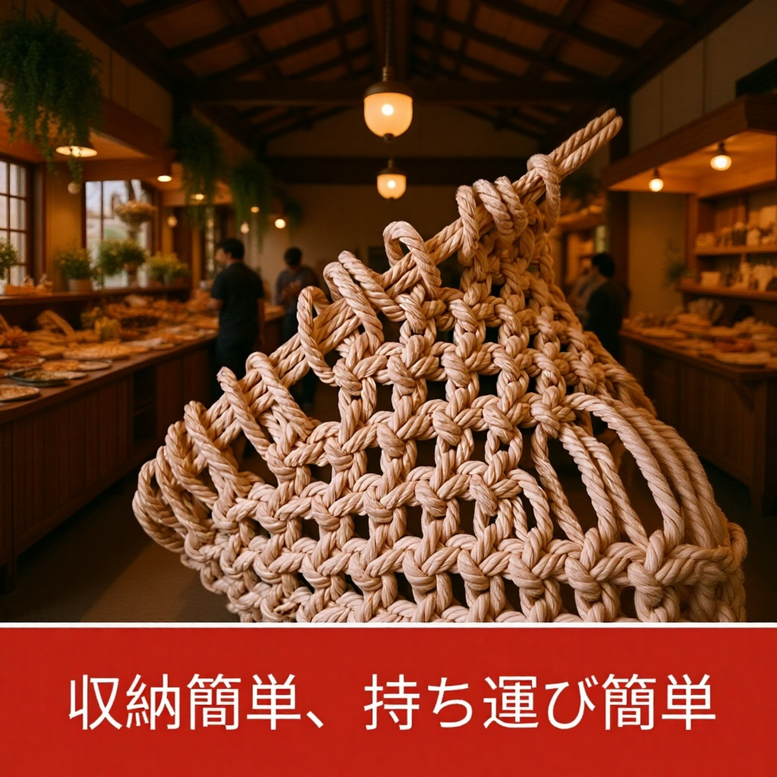 手編みヨガマットネットバッグ 携帯用コットンロープ収納袋