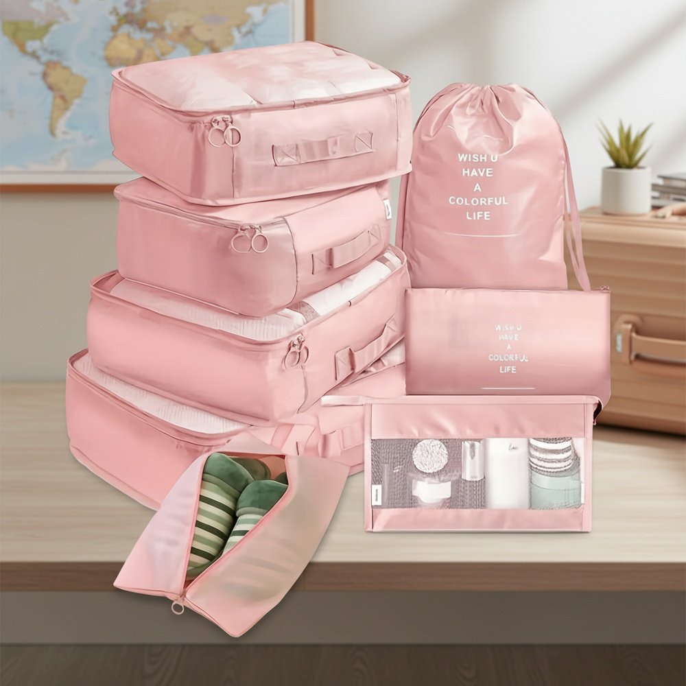 Assorted color options of suitcase organizers