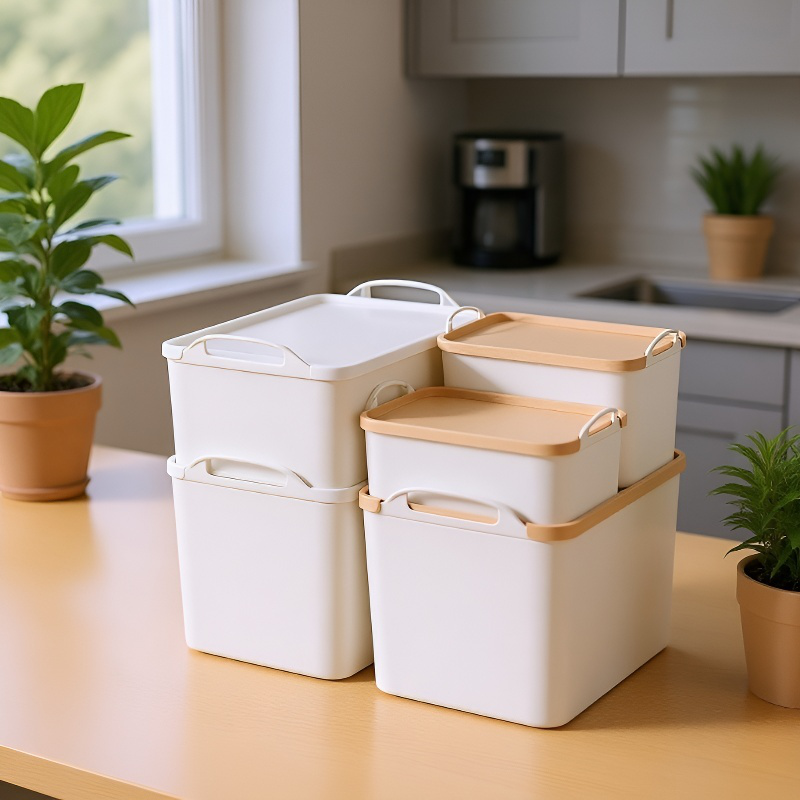 멀티 토트 수납함 솔리드 플라스틱 수납 정리함 덮개 달린 옷과 잡동사니 수납함