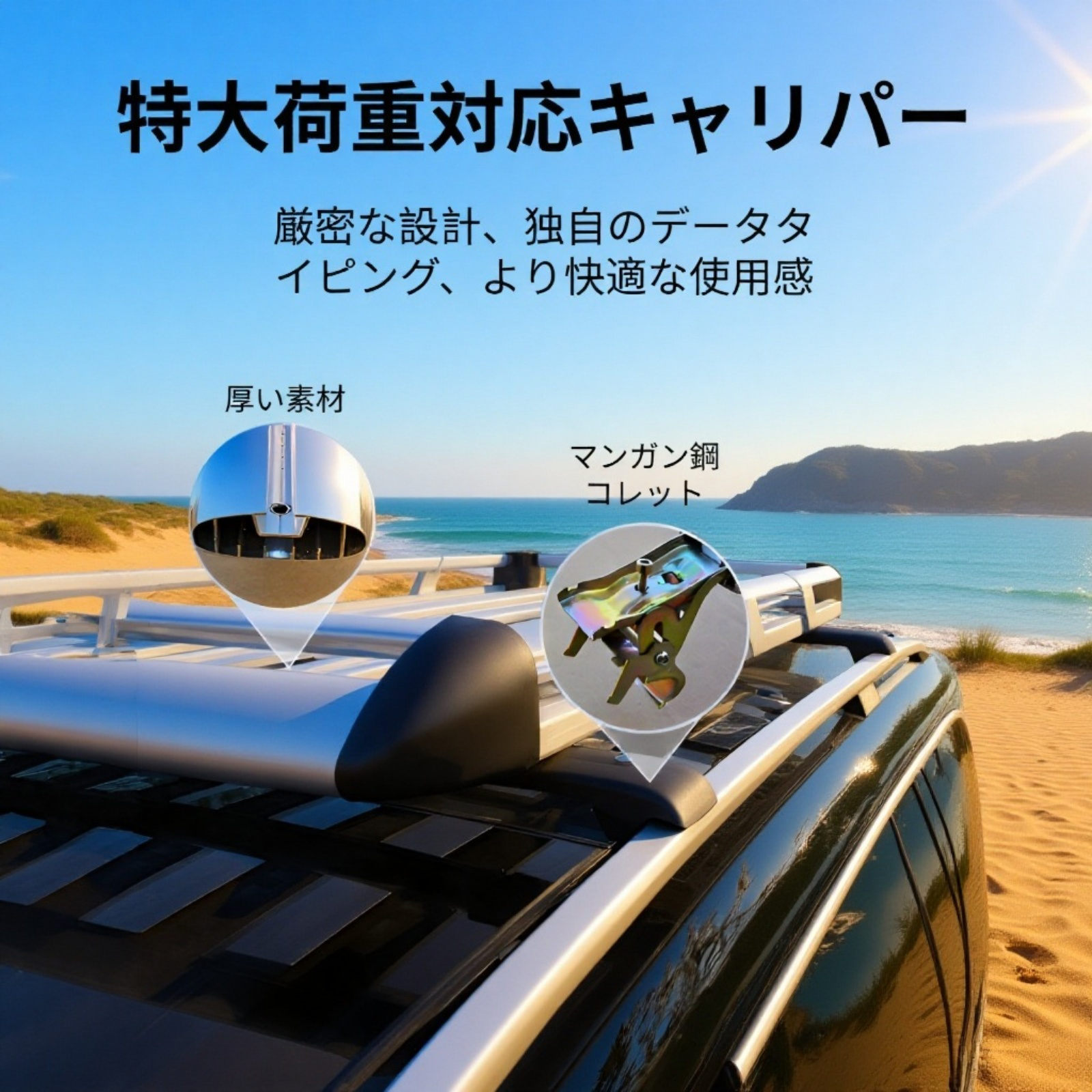 軽自動車用 屋外アルミルーフラック ベースタイプ（ブラック＆シルバー）