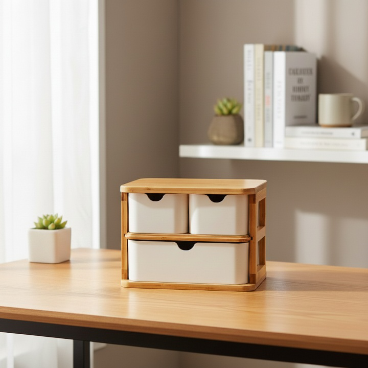 Bamboo Fiber Desktop Organizer Drawer