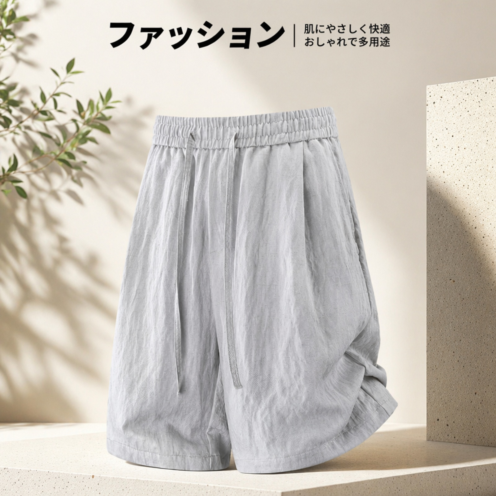 【冷感テンセルリネン】メンズ五分丈パンツ 軽量ゆったりショートパンツ