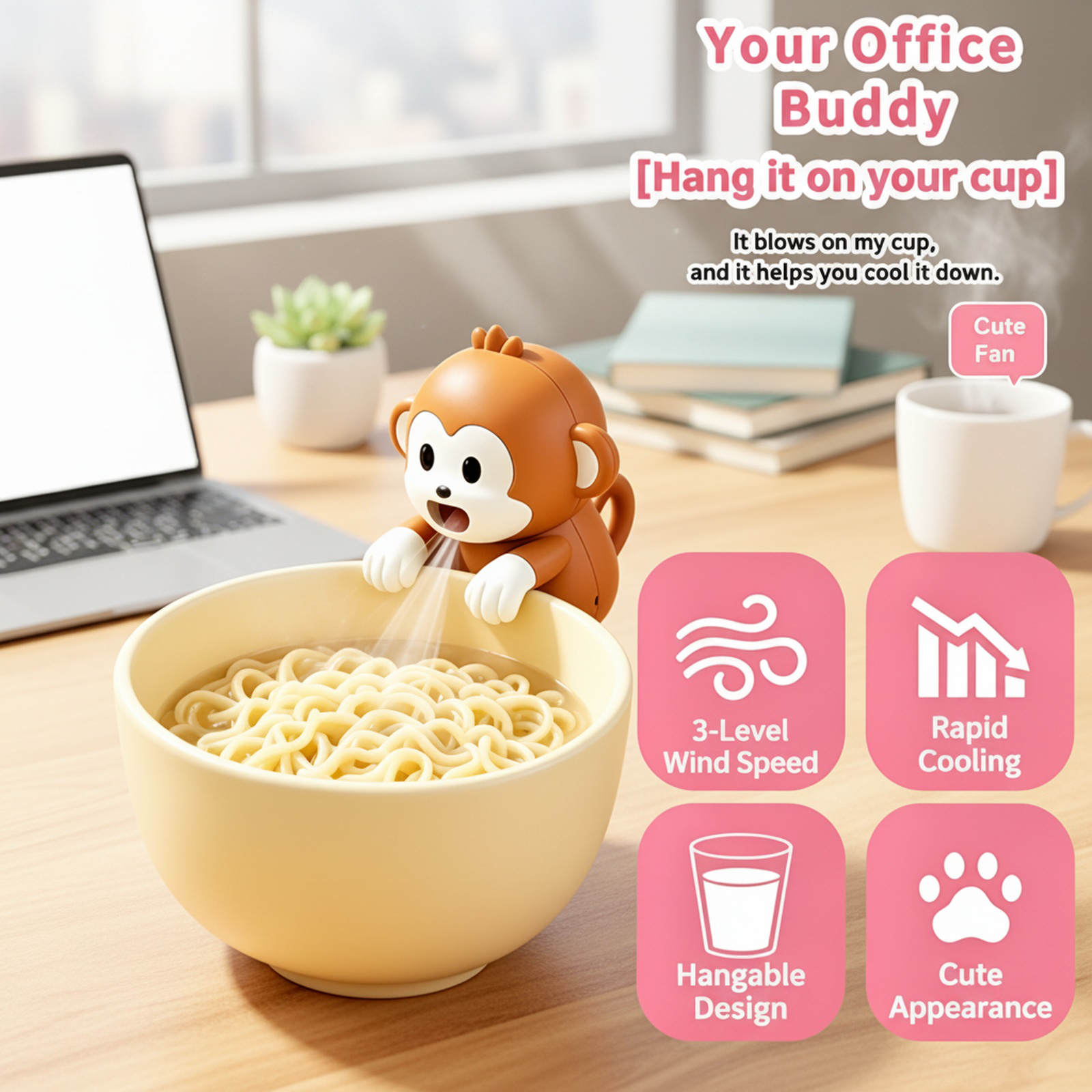 Cartoon Rechargeable Long-lasting Handheld Mini Fan, Wearable & Desktop Ornament