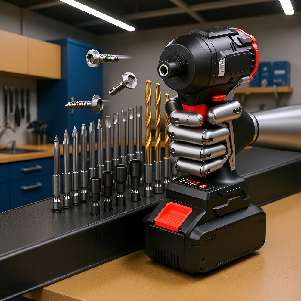 多機能な電動工具セットの全パーツ