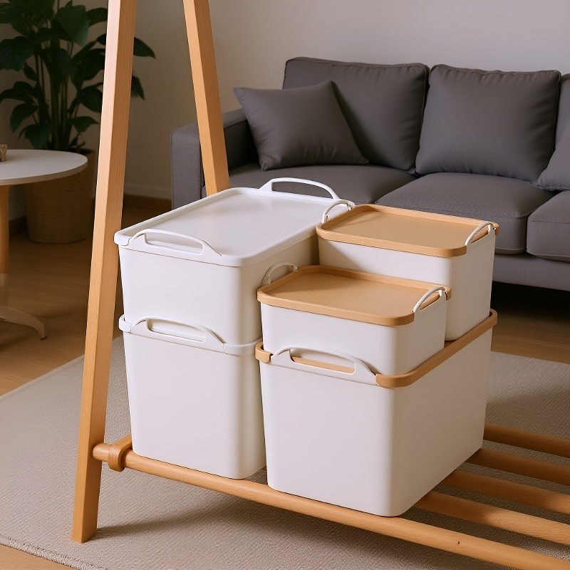 멀티 토트 수납함 솔리드 플라스틱 수납 정리함 덮개 달린 옷과 잡동사니 수납함