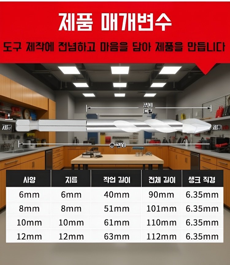 드릴 비트로 세라믹 타일 뚫는 장면