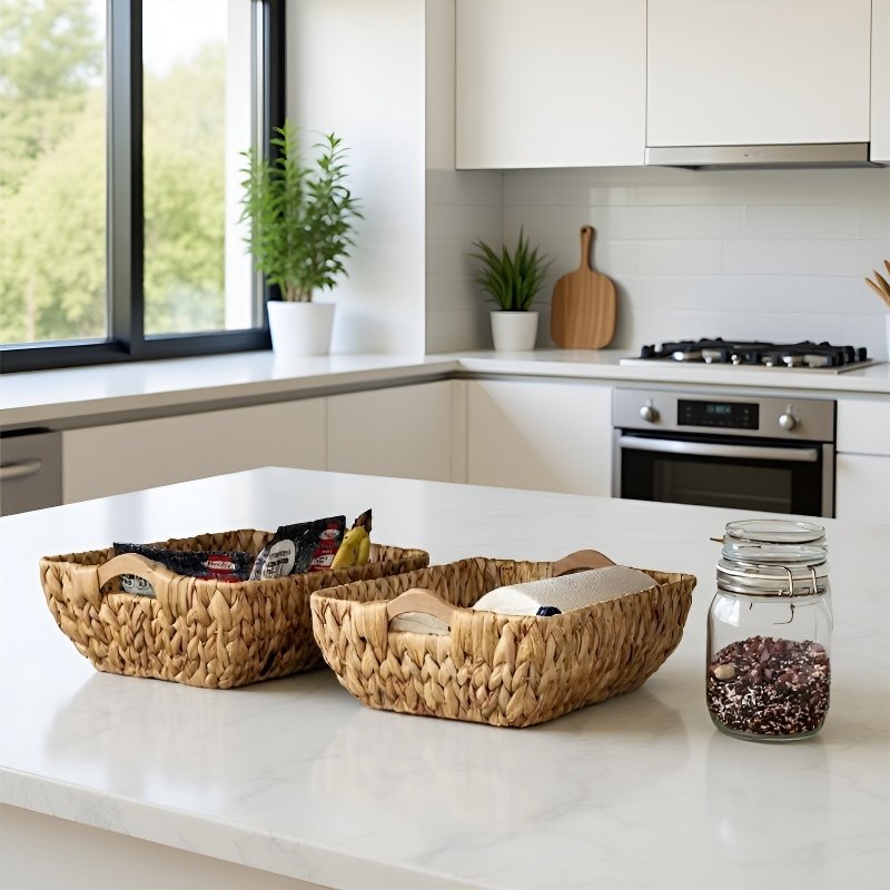 Natural water hyacinth and straw basket for shelves