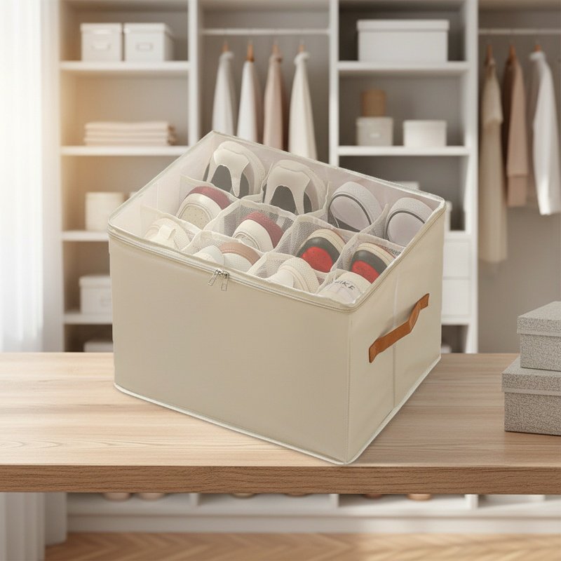 접이식 방진 방습 칸막이 패브릭 신발 수납 뚜껑 포함 잡동사니 정리함