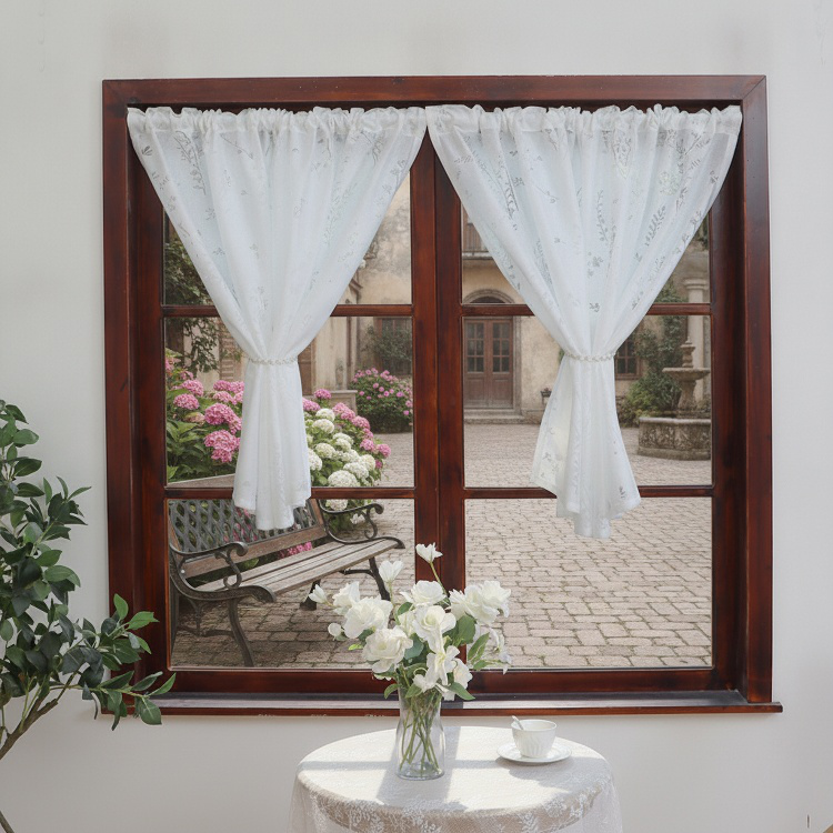 Französische weiße Spitzen-Lavendelvorhänge im Landhausstil für das Wohnzimmer