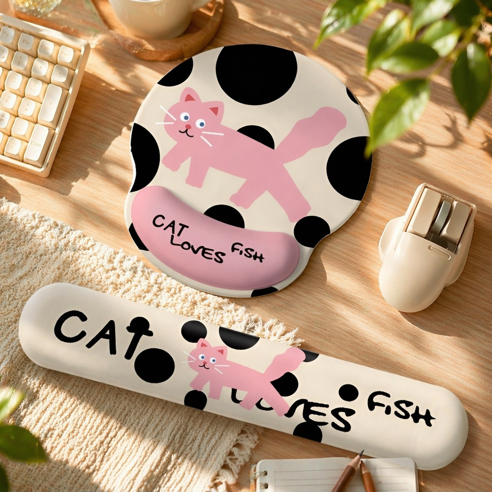 Pink cat wrist rest mouse pad office mouse pad cartoon illustration rubber soft pad non-slip compute