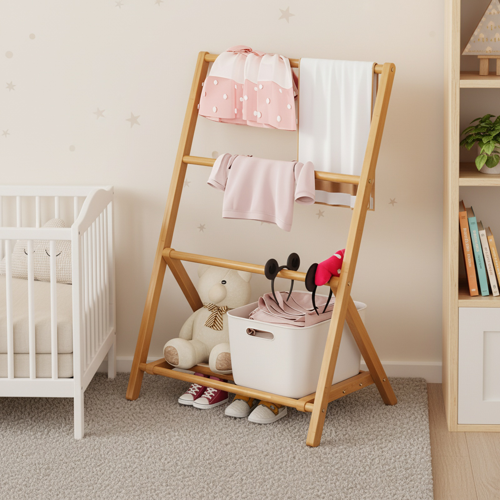Minimalist design bamboo folding clothes hanger